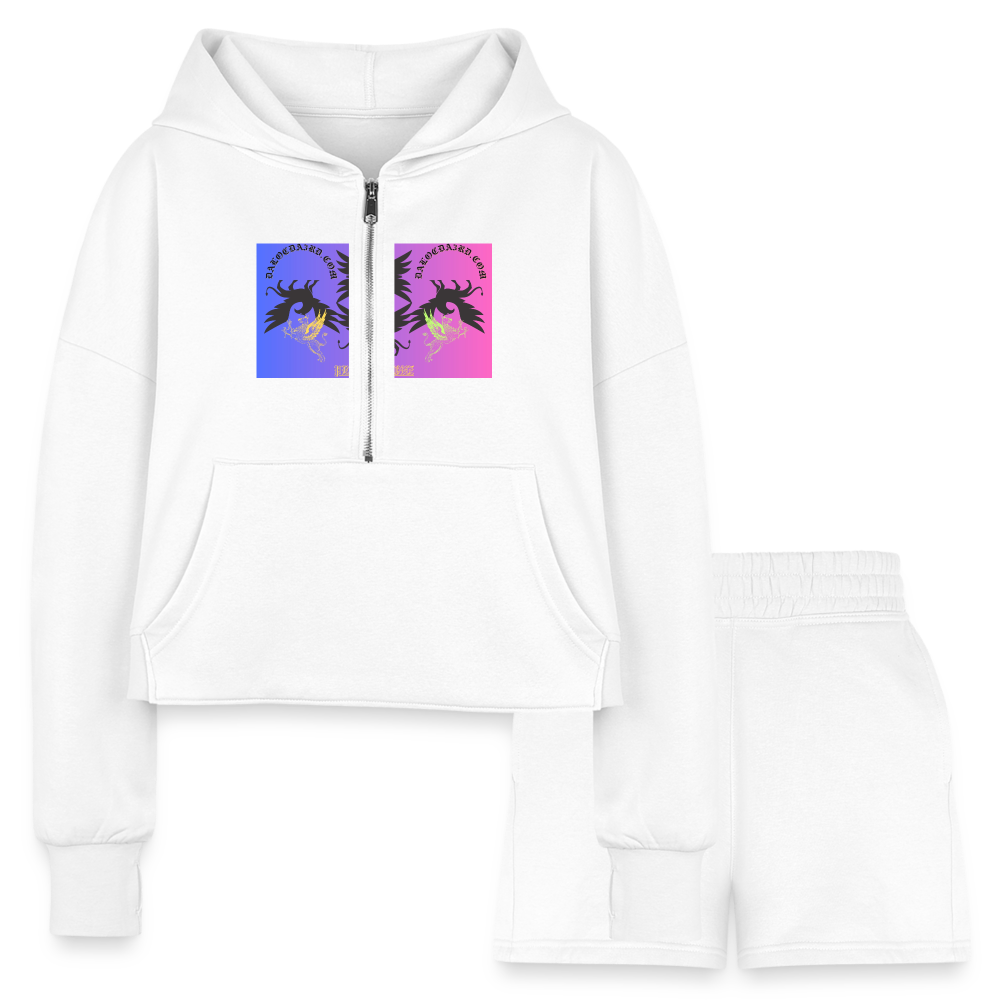 Women’s Cropped Hoodie & Jogger Short Set - white