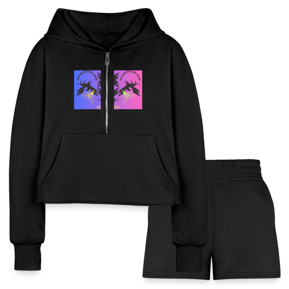 Women’s Cropped Hoodie & Jogger Short Set - black