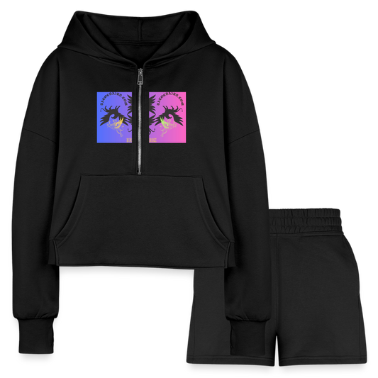 Women’s Cropped Hoodie & Jogger Short Set - black