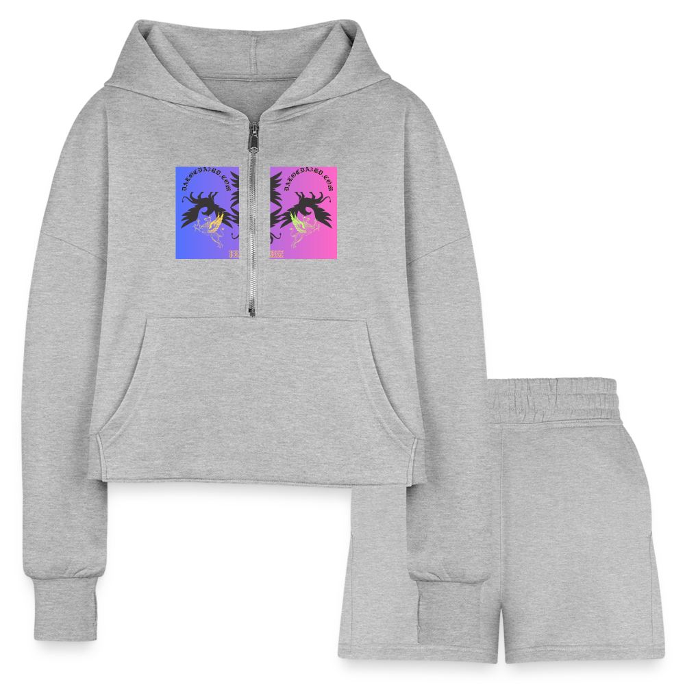 Women’s Cropped Hoodie & Jogger Short Set - heather gray