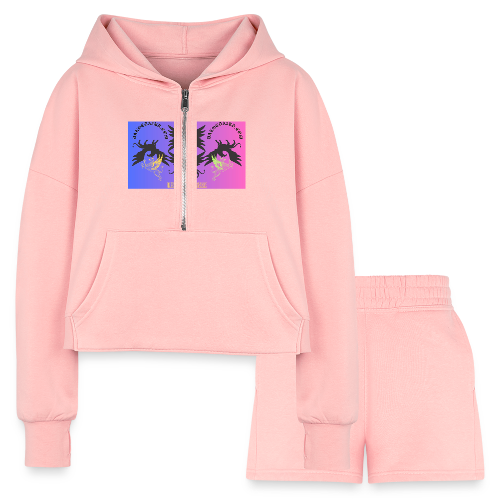 Women’s Cropped Hoodie & Jogger Short Set - light pink